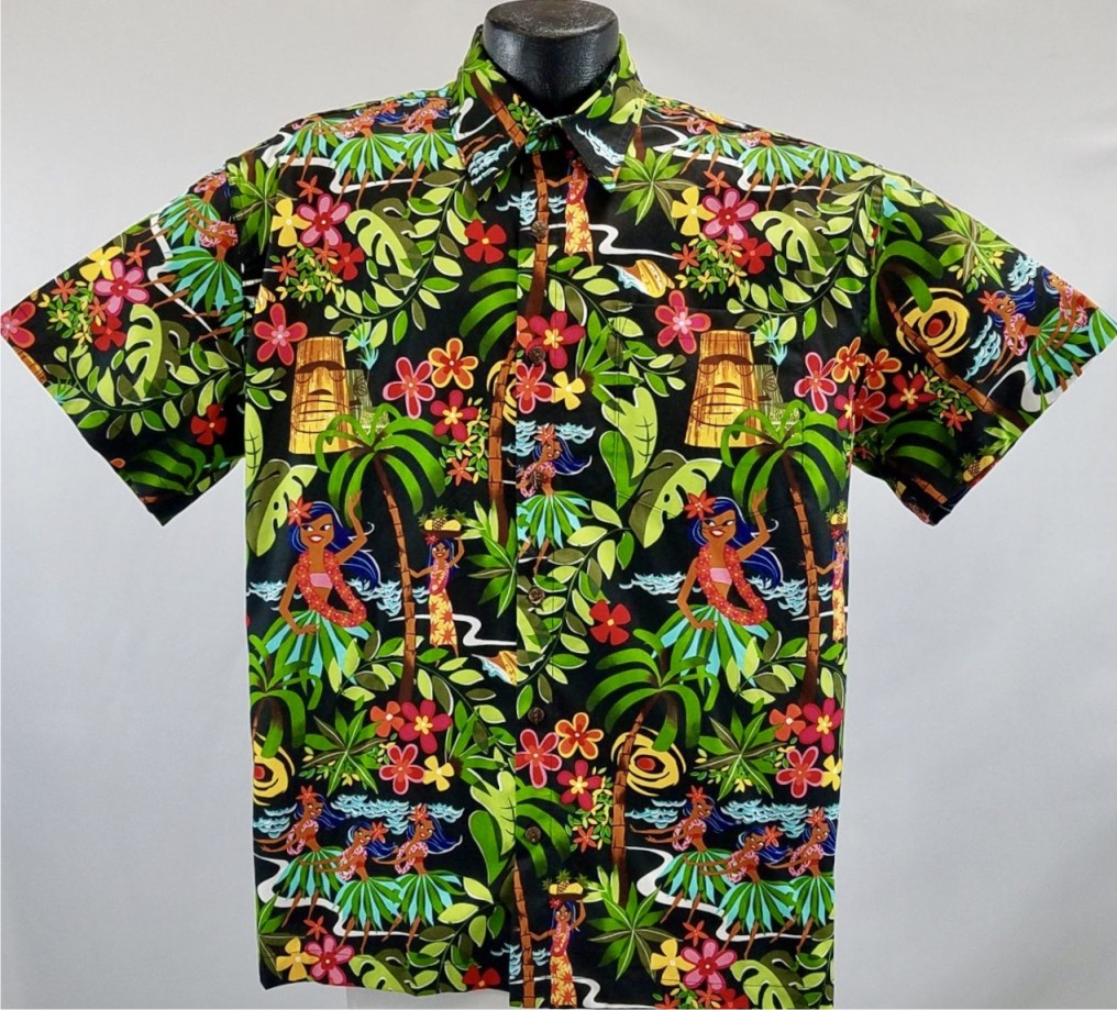 Retro Hula Girls Hawaiian shirt- Made in USA- 100% Cotton